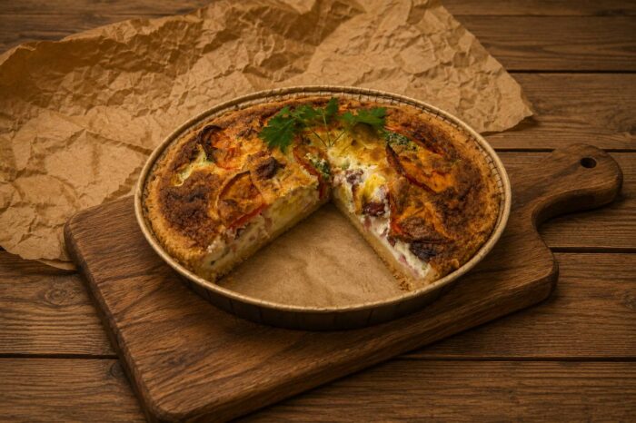 Киш с беконом и охотничьими колбасками — 18 см, 650 г